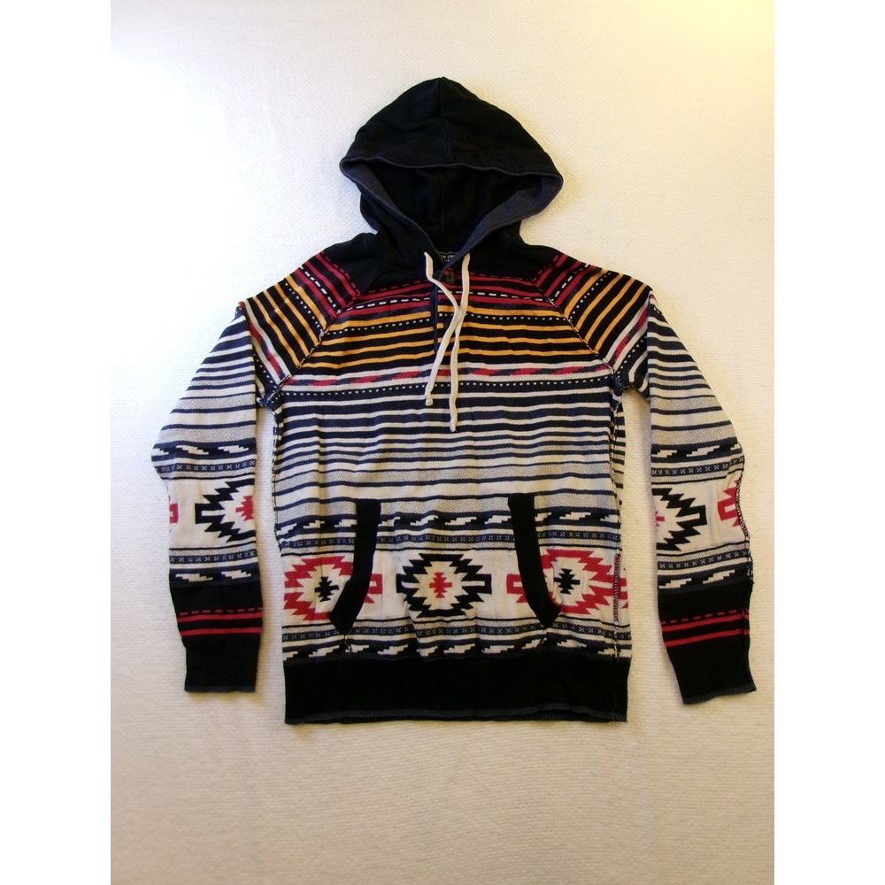 American Eagle Mens Southwestern Knit Hoodie Small Black Red Tribal Pullover